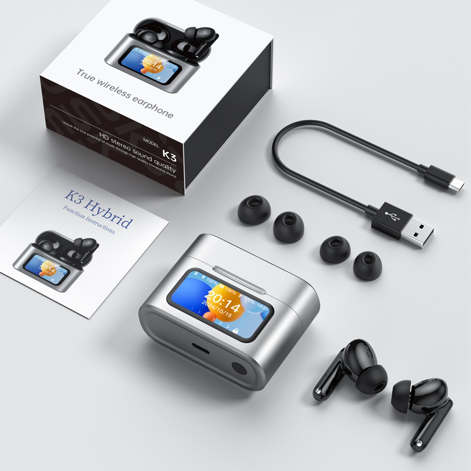 Alternative view of K3 Touch Screen 6-Mark Bluetooth Headset Wireless Noise Reduction Anc+Enc Color Screen Private Model Factory Customized E-Sports Low Latency